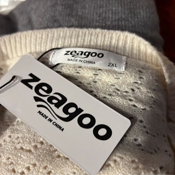 Zeagoo tri color knit v neck sweater in cream, gray and orange size 2x NWT - Picture 4 of 4